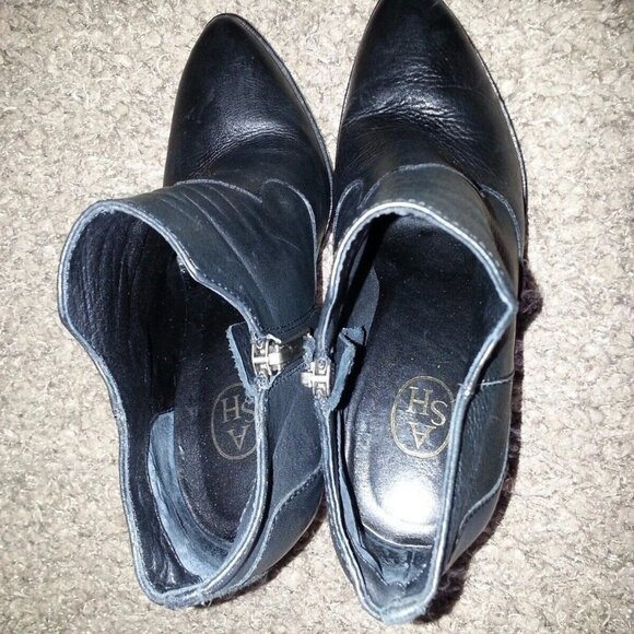 ASH-LULA-Booties/Boots-Black Leather-Side Zip-Funky Heel-SZ 37-6.5US-Excellent - Picture 5 of 6